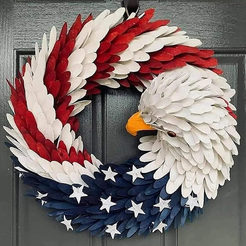 4Th Of July Bald Eagle Wreath, Front Door Red White And Blue Wreath, Patriotic Memorial Day Decoration,Welcome Sign