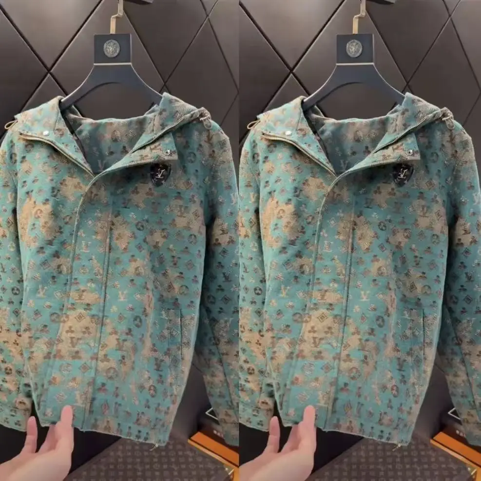 

2025 trendy fashion new versatile casual coat hooded ruffian handsome jacquard personalized jacket high-end men's jacket