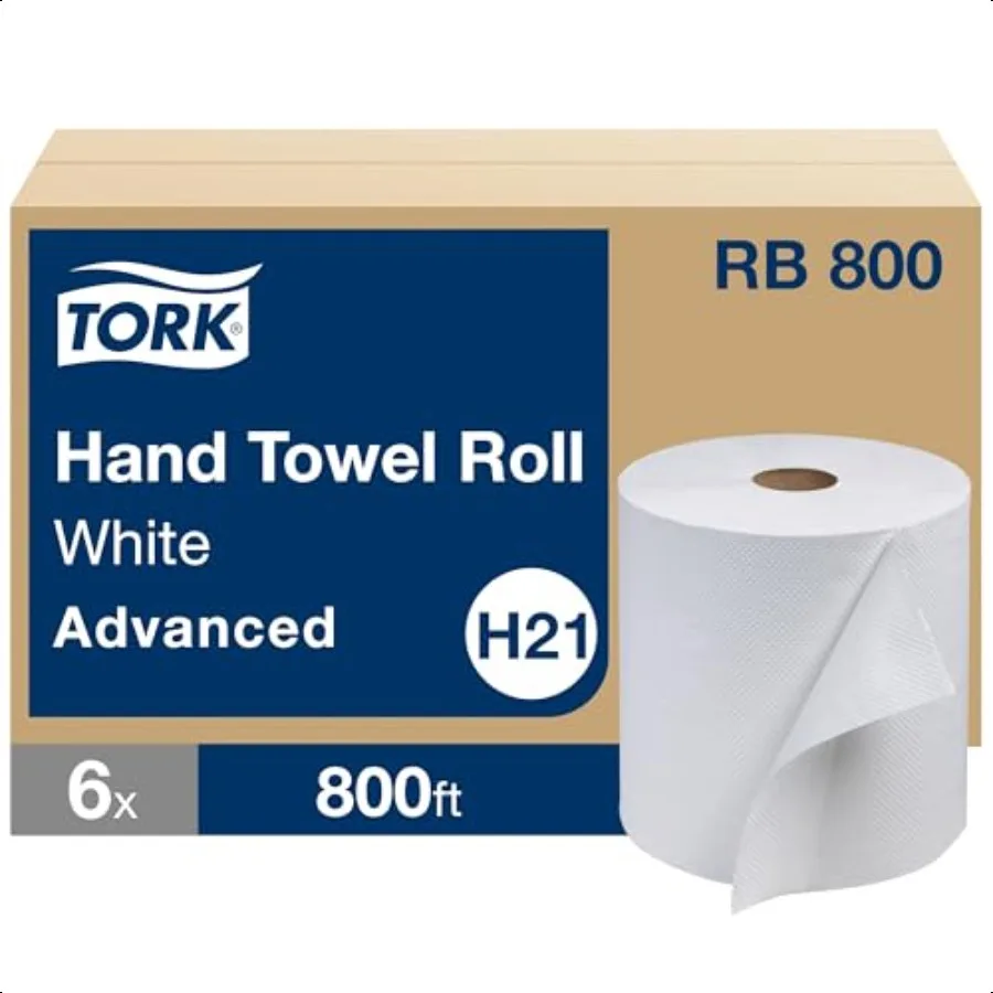Rollo de toalla de mano de papel Tork blanco H21 Advanced 100 fibra reciclada 6 rollos x 800 pies RB800