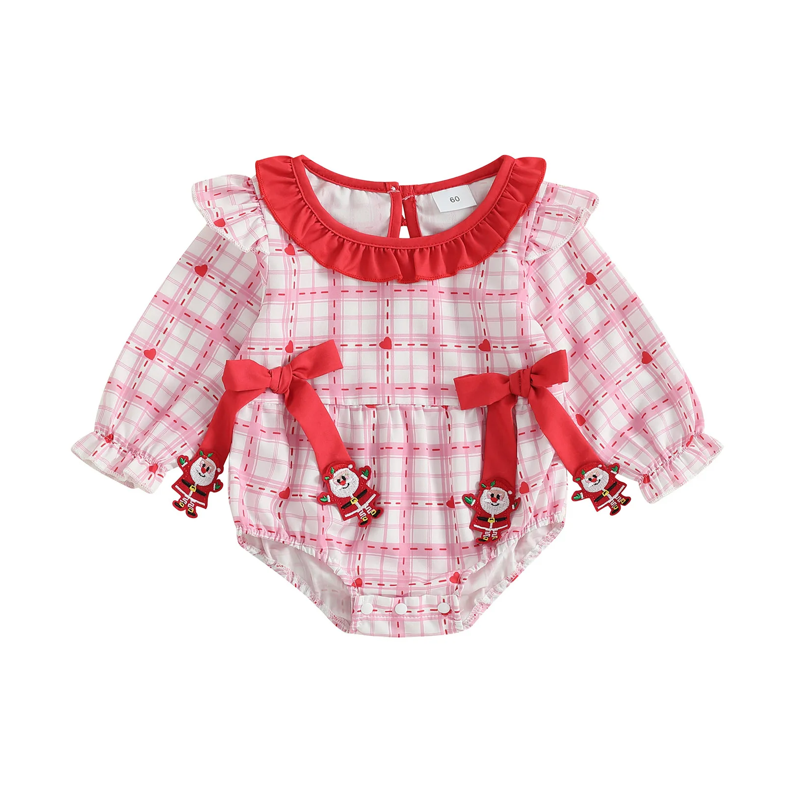 

Baby Girls Christmas Romper Long Sleeve Crew Neck Plaid Santa Claus Bodysuit Clothes for Casual Daily