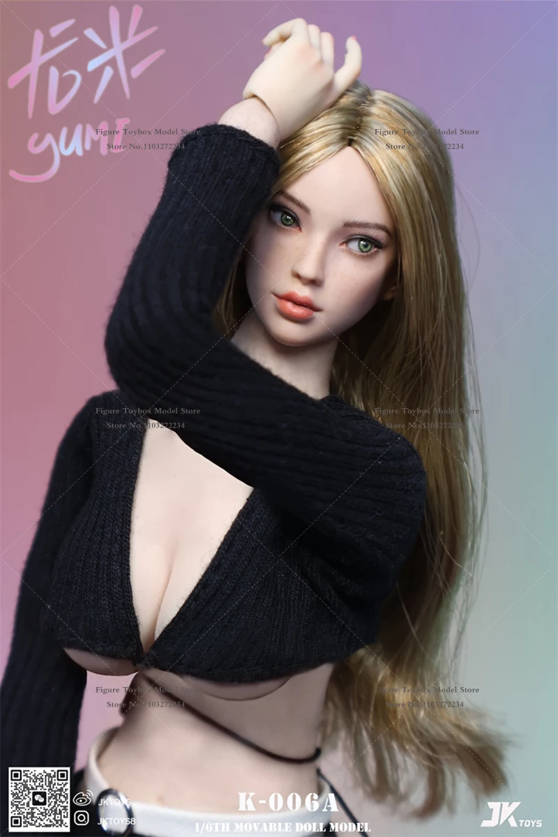 JKTOYS K-006 1/6 Beauty Girl Yumi Delicate Head Sculpt Movable Eye Design Black Gold Hair Style Model Accessory For 6" Figure