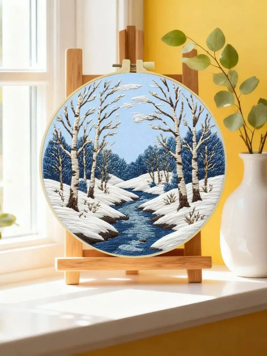 1 Stück 20X20CM/15X15CM 7,87/6,3 Zoll Schneelandschaft Stickerei Starter-Kit DIY-Kit DIY-Stickerei-Set Handarbeiten Malerei – Detail 6