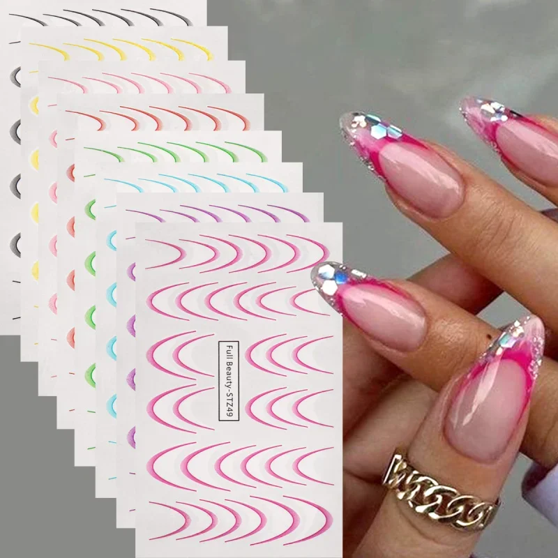 8 قطعة خط فرنسي متدرج ملصقات أظافر المياه مجموعة ملونة شريط أومبير تصاميم الشارات أدلة DIY بها بنفسك أدوات الاستنسل الديكور #1