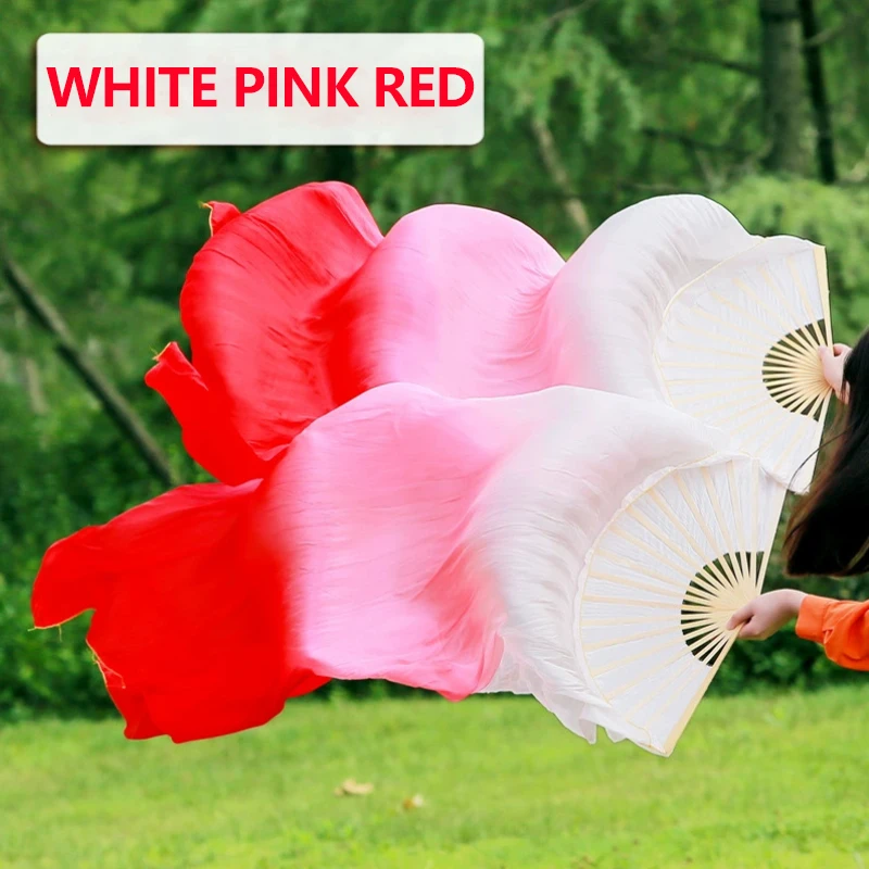 女性用ベリーダンスファンベール1組、グラデーションカラー、ダンサー、ステージパフォーマンス、本物のシルク、長い竹製ファン