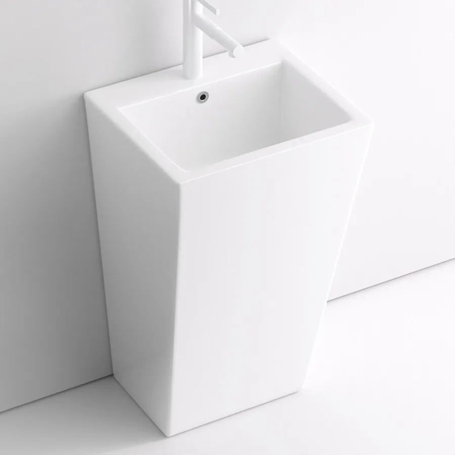Cream ceramic column basin integrated floor-to-ceiling bathroom balcony small apartment courtyard outdoor wash basin