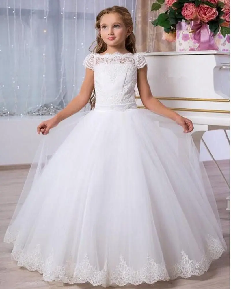 

White Flower Girl Dresses for Weddings Tulle Elegant Princess Kids Little Bride Evening Party First Communion Children Ball Gown