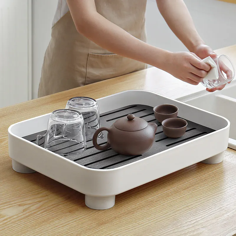 2026 New Modern Small Tea Tray with Drip Tray, Kung Fu Tea Set Stand for Home Living Room, Drying Rack for Individual Cups.