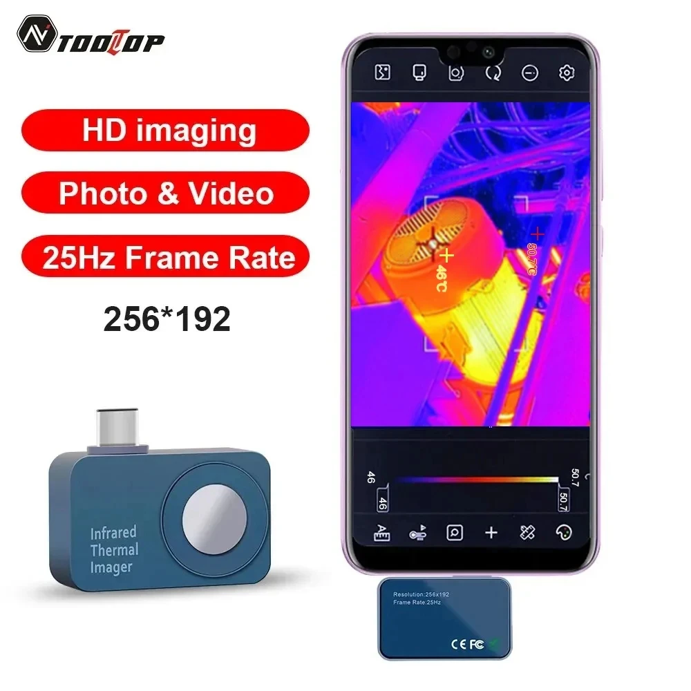 TOOLTOP T7 256*192 Android Type-C Thermal Imager 25Hz Mobile Thermal Imaging Camera for Solar Panel Power Device Fault Detect 