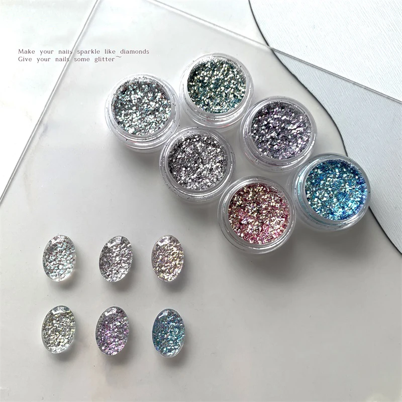 HNDO gemischte reflektierende Flocken, Blaseneffekt, glitzernde Pailletten, Nagelglitzer für Maniküre-Design, Dekoration, Pulver, glänzende Materialien