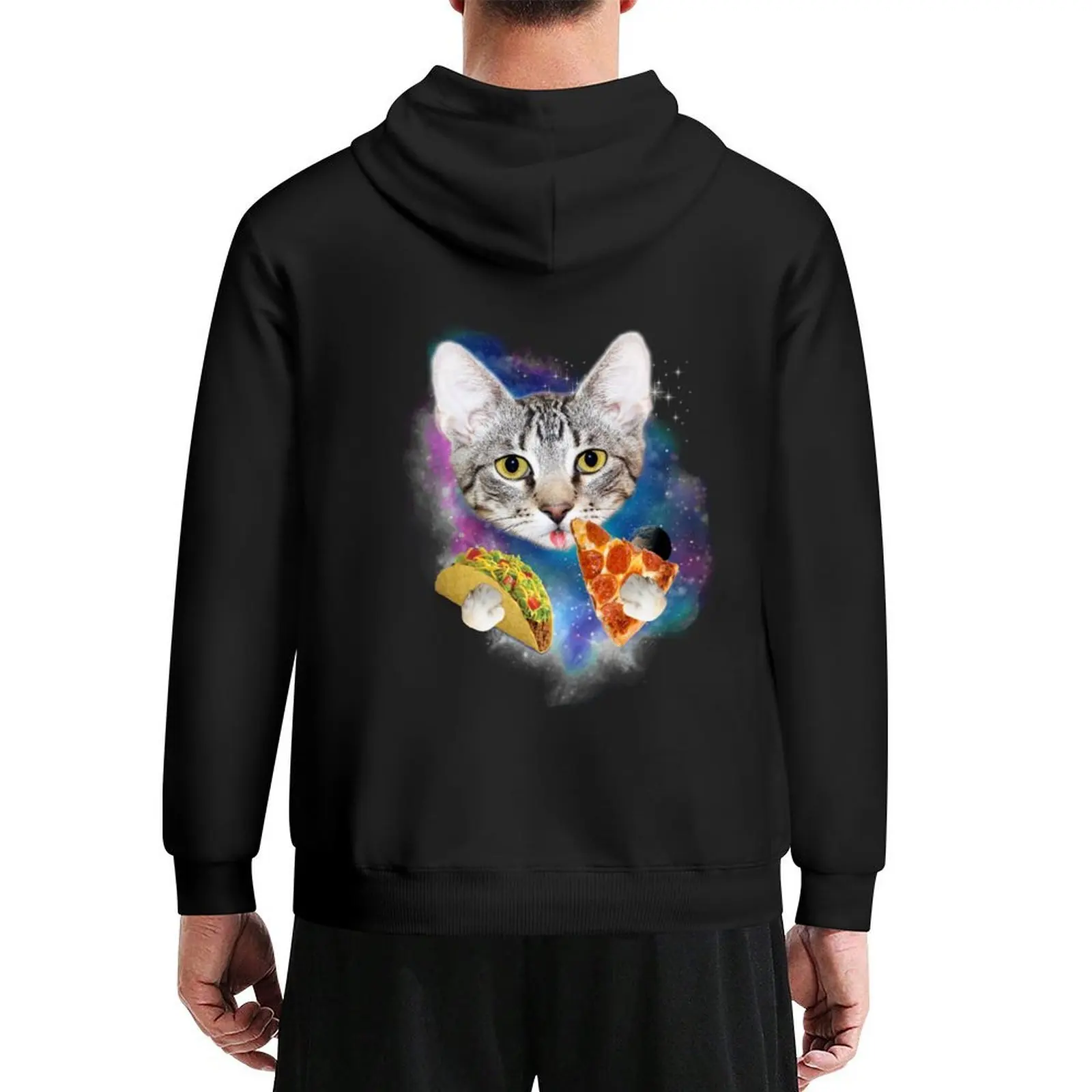 

Funny Galaxy Cat Shirt | Space Cat Eat Pizza and Taco Shirt Hoodie men's coat autumn fashion men japanese hoodie