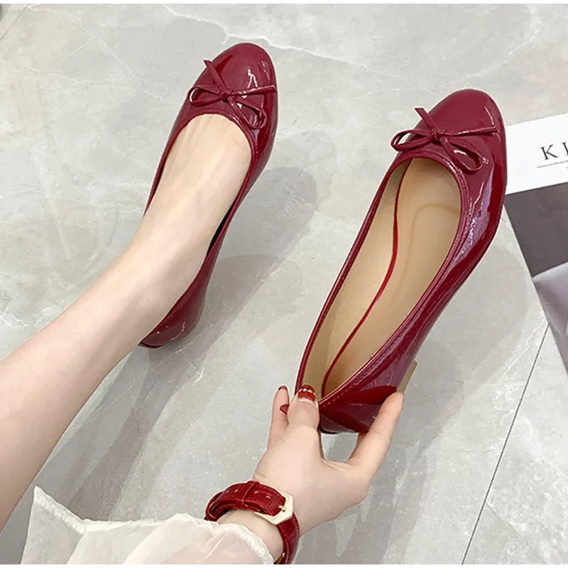 Women\'s Casual Patent Leather Korean Shoes Ladies Bowknot Shallow Elegant Female Moccasins Summer Autumn Flats Shoe 2023