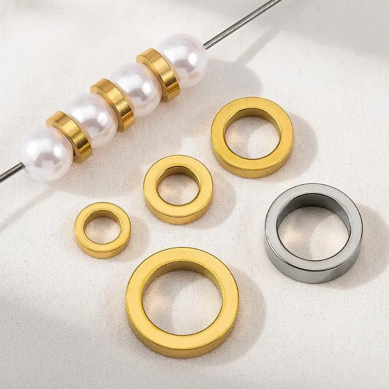 10 Stück Edelstahl-Abstandshalter-Perlen mit großem Loch, flach, rund, für DIY-Armbänder, Halsketten, Bastelarbeiten, Schmuckherstellung, Material – Detail 2