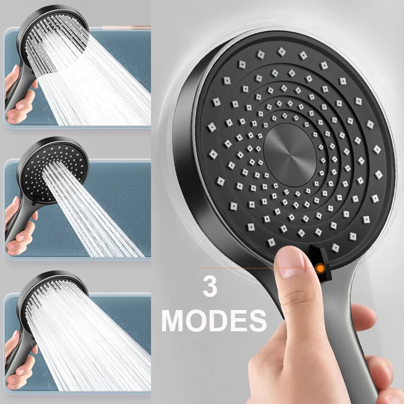 125CM Big Panel Silver Black Shower Head 3 Modes High Pressure Water Saving Shower Portable Spa Showerhead Bathroom Accessories