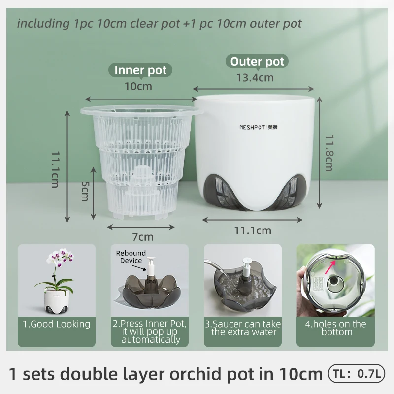 Meshpot Doppelschichtige Orchideentöpfe mit Löchern – Kunststoff-Pflanzgefäße aus Keramik imitieren, Luftzirkulationsdesign für Phalaenopsis-Orchidee – Detail 7