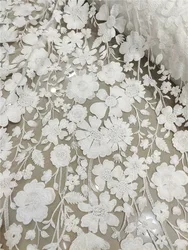 2024 Unique new flower Ivory wedding dress fabric Designer special with sequins 130cm wide sell by yard