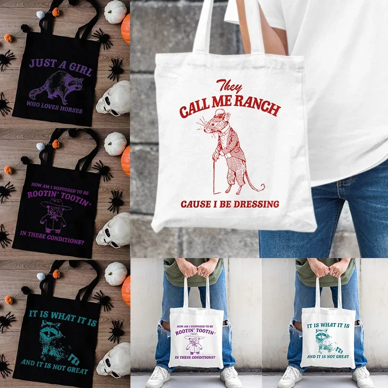 Funny Bag They Call Me Ranch Pattern Canvas Tote Bag Shopper Woman Halloween Christmas Gift Folding for Purchase Ladies