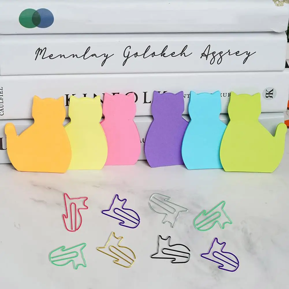 Marcadores de pizarra en forma de gato, notas adhesivas, 6 piezas, notas adhesivas adorables en forma de gato con fuerte autoadhesivo para cuaderno