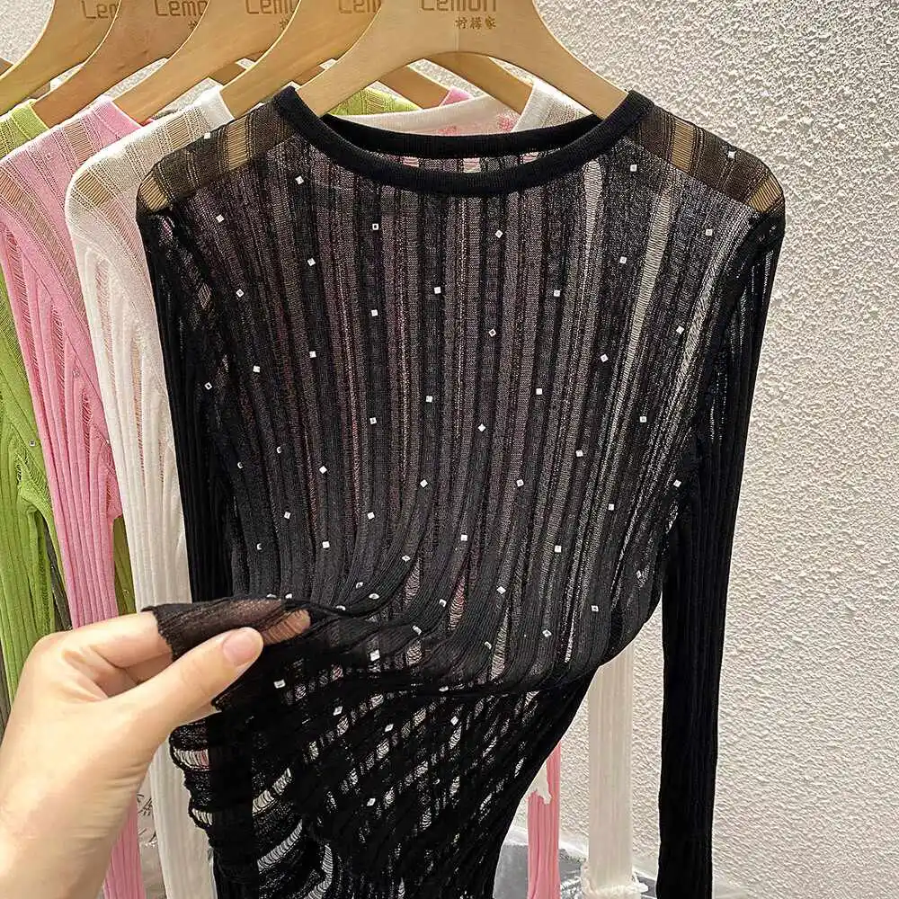 ニットセーター女性プルオーバー新しい長袖 O ネック中空ニットセータープルオーバー女性トップスセーター女性服 Q1267