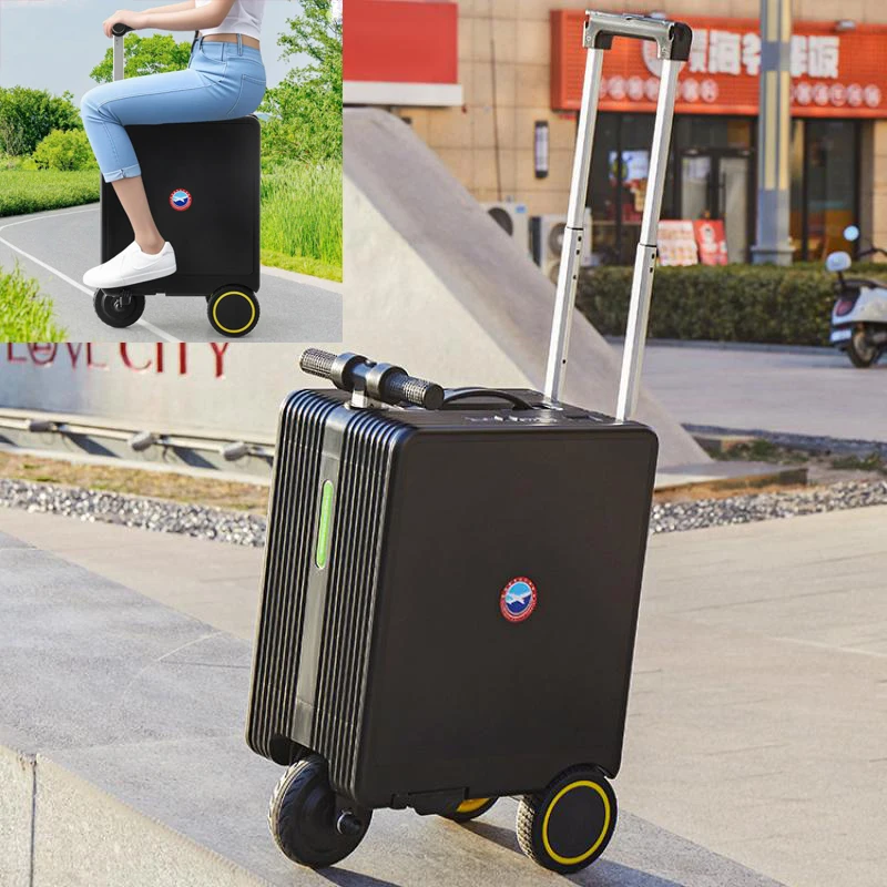 Multifunktionaler Smart-Elektrokoffer mit TSA-Zahlenschloss, großem Fassungsvermögen, geringem Gewicht, 20 Zoll, motorisiert, mit Sitz und herausnehmbarem Akku
