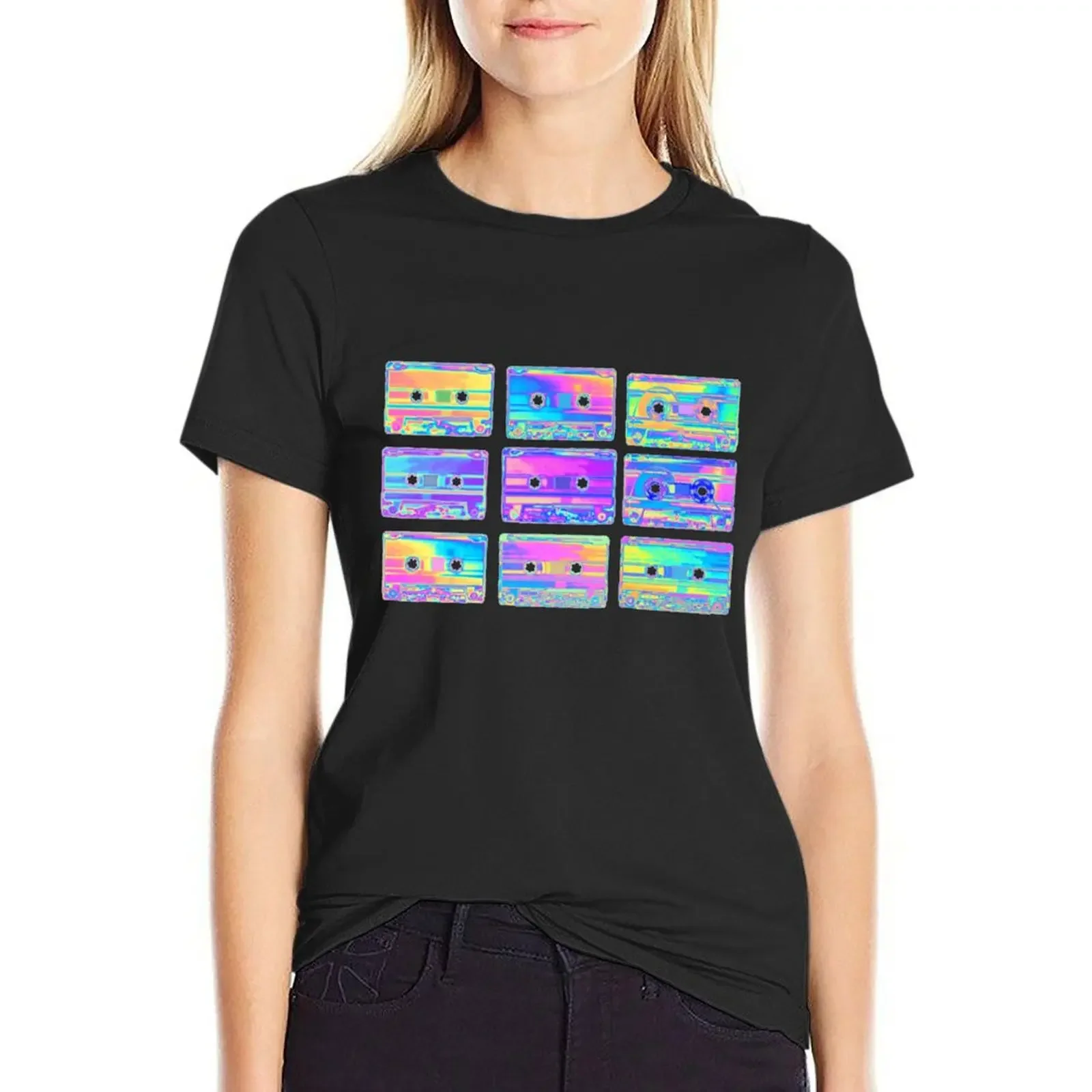 

Holographic Cassettes T-Shirt vintage clothes aesthetic clothes summer top T-shirts for Women