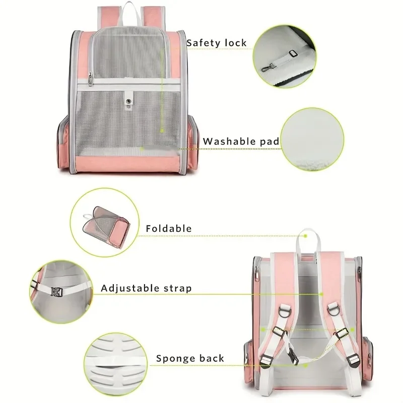 Pet Cat Carrier Backpack Breathable Portable Travel backpack for cat and dog With Anti Breakaway Belt Three-door design