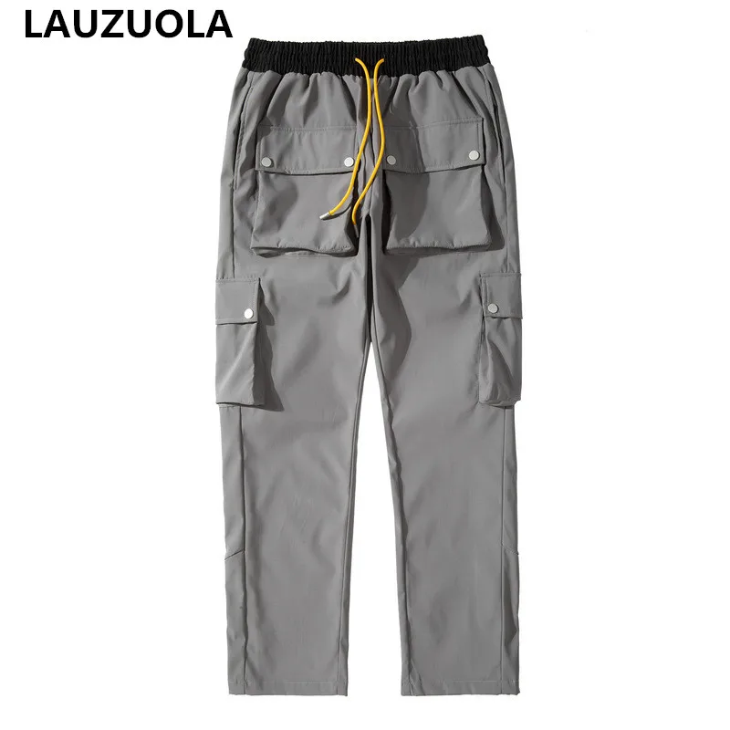 

High Quality Luxury Men Multi Pocket Cargo Pants 2026 New Fashion Drawstring Casual Hemline Buttoned Pant Man