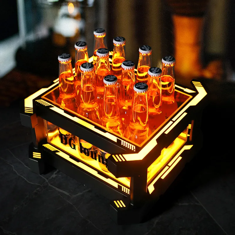 

Светящаяся пивная бочка для бара KTV, светящееся ведро для льда, металлическое кованое железо, механический ветер, акрил, 12 упаковок, винный каркас