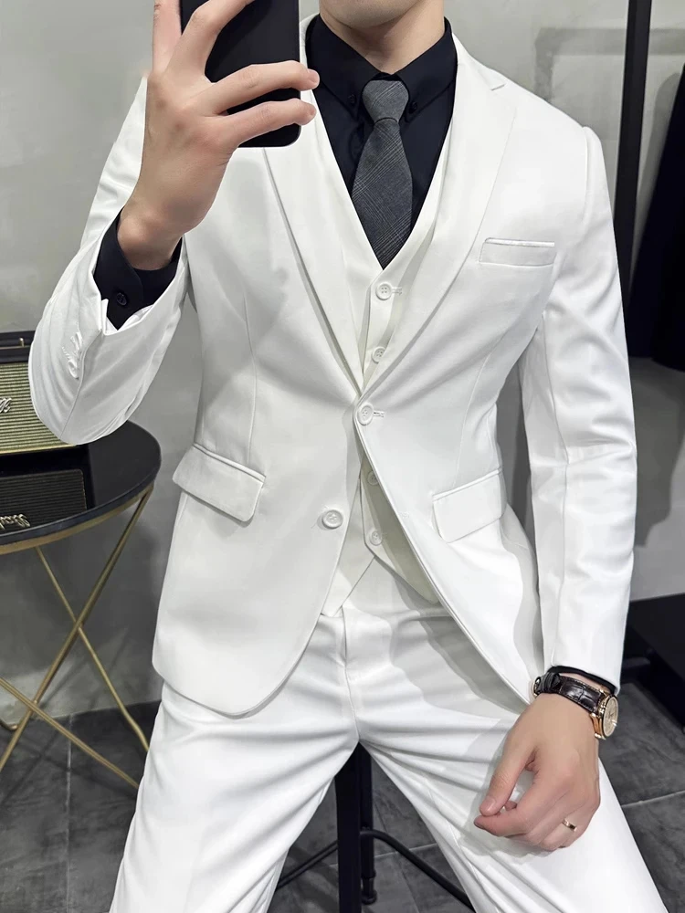 

Groom's Wedding Dress ( Jacket + Vest + Pants ) High End Brand Solid Color Men's Casual Business Office Formal Suit 3Pcs Sets