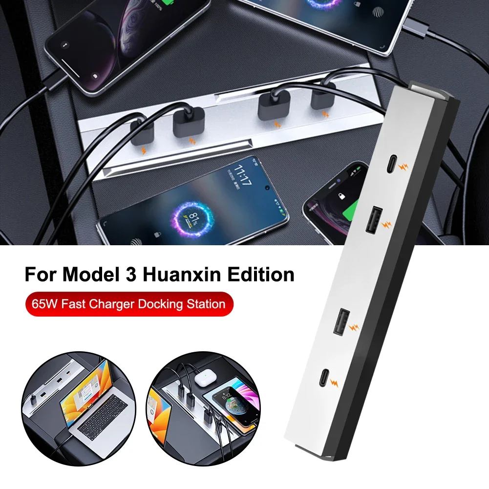 

For Tesla Model 3 Highland 2023 2024 Docking Station 65W Fast Charging 4 USB Ports Center Control USB HUB Adapter Accessories