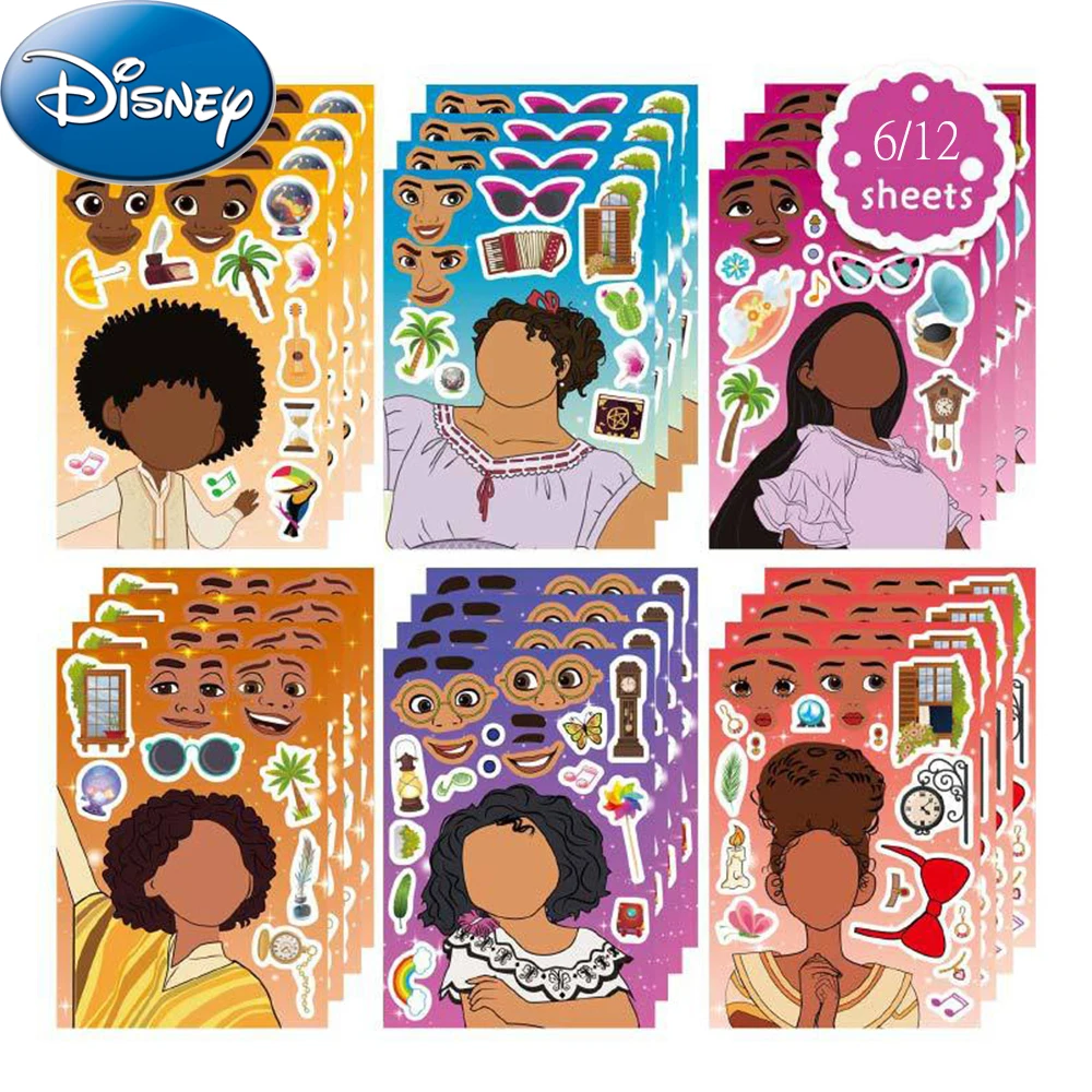 

6/12sheets Disney Cartoon Encanto Puzzle Stickers Make a Face Children DIY Assemble Jigsaw Decal Funny Kids Party Decoration Toy