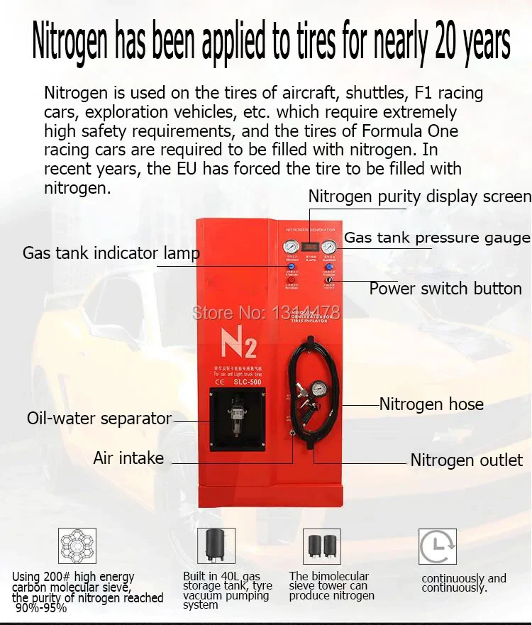 Tire Nitrogen Machine Inflator Fast Tire Inflation Pump For Wheel Repairing Support Machine 4S Shop Special Toolkit Purity 95%