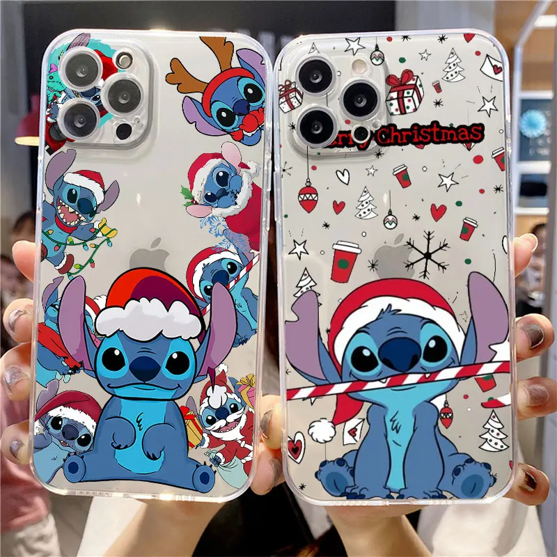 Custodia per telefono per iPhone 15 12 14 Plus 7 8 11 Pro Max 13 Mini XR XS X 15 Plus 15ProMax 13pro Cover Disney Stitch Natale