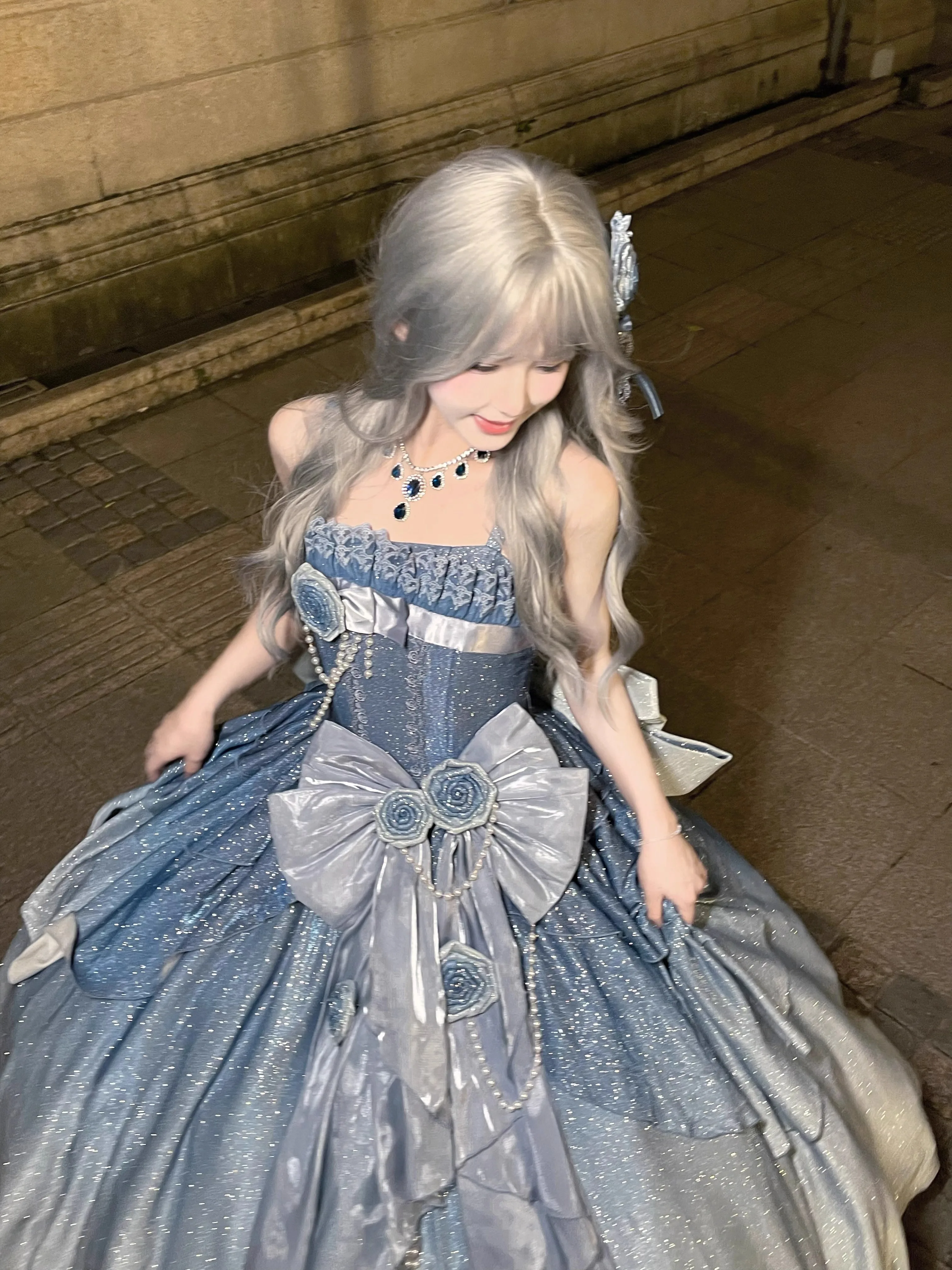 

Harajuku JskSuspenderBlue Evening Dress Women 2026 New Elegant Princess Gown for Birthday Party Wedding Prom Lolita dress skirt