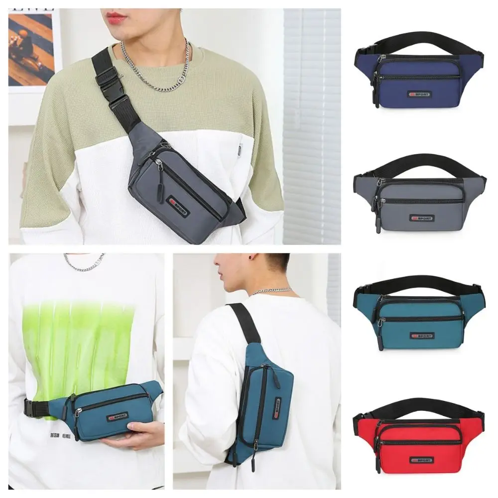 Fashion Nylon Men Waist Bag Adjustable Strap Large Capacity Sports Shoulder Bag Waterproof Lightweight Crossbody Bag Daily