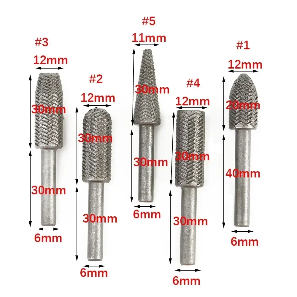 5PCs Metal Cutter Drill Bits Rotary Bits Rasp For Steel Grinding Carving Tungsten Carbide Burr Rotary Rasp File Milling Cutter