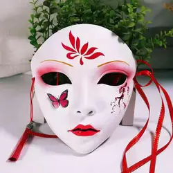 Cosplay Face Cover Chinese Flower Print Role Playing Party Props Beauty Face Cover Japanese Style Masquerade Props Movies Masks