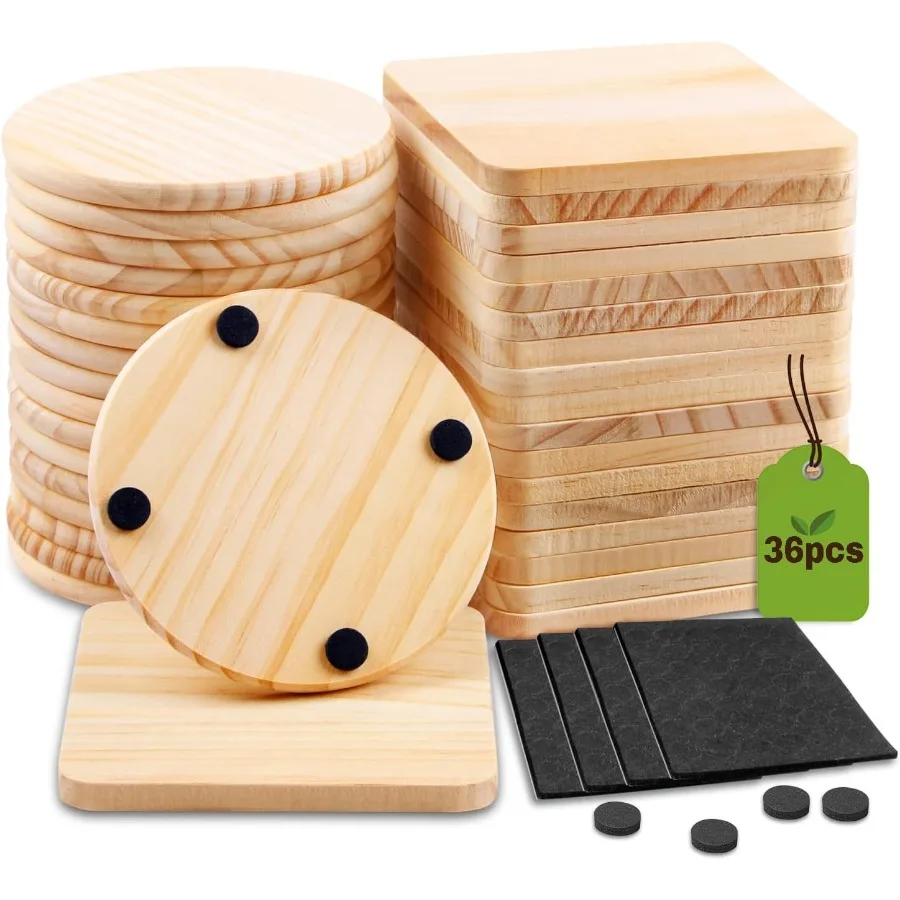 

36 шт. незаконченные деревянные подставки для поделок, 4-дюймовые пустые деревянные подставки, пустая подставка с нескользящей подушечкой для поделок, витражная краска