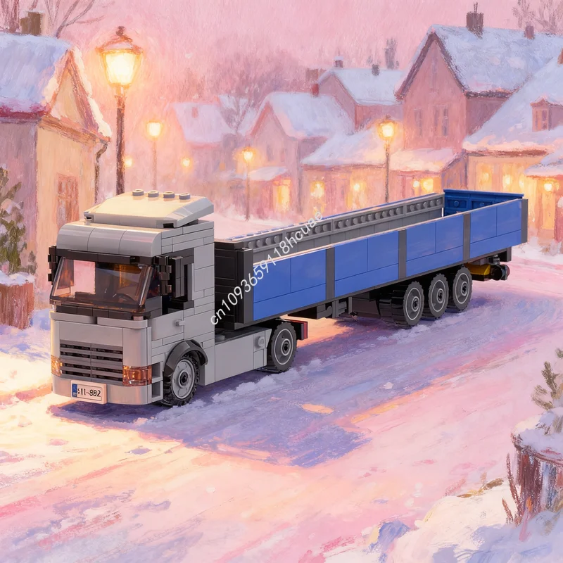 

674pcs MOC European Cab Engine Semi Truck Trailer City Cargo Model Building Blocks Festival Gifts Architecture Toys Education