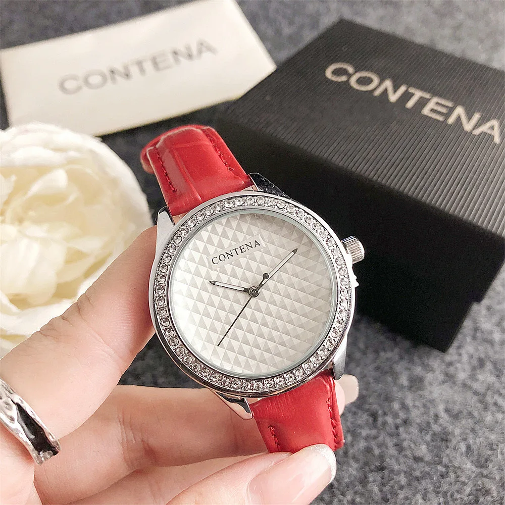 CONTENA Brand Fashion Women Watches Luxury Diamond Women\'s Quartz Watches Simple Casual Leather Ladies Clock relogios feminino