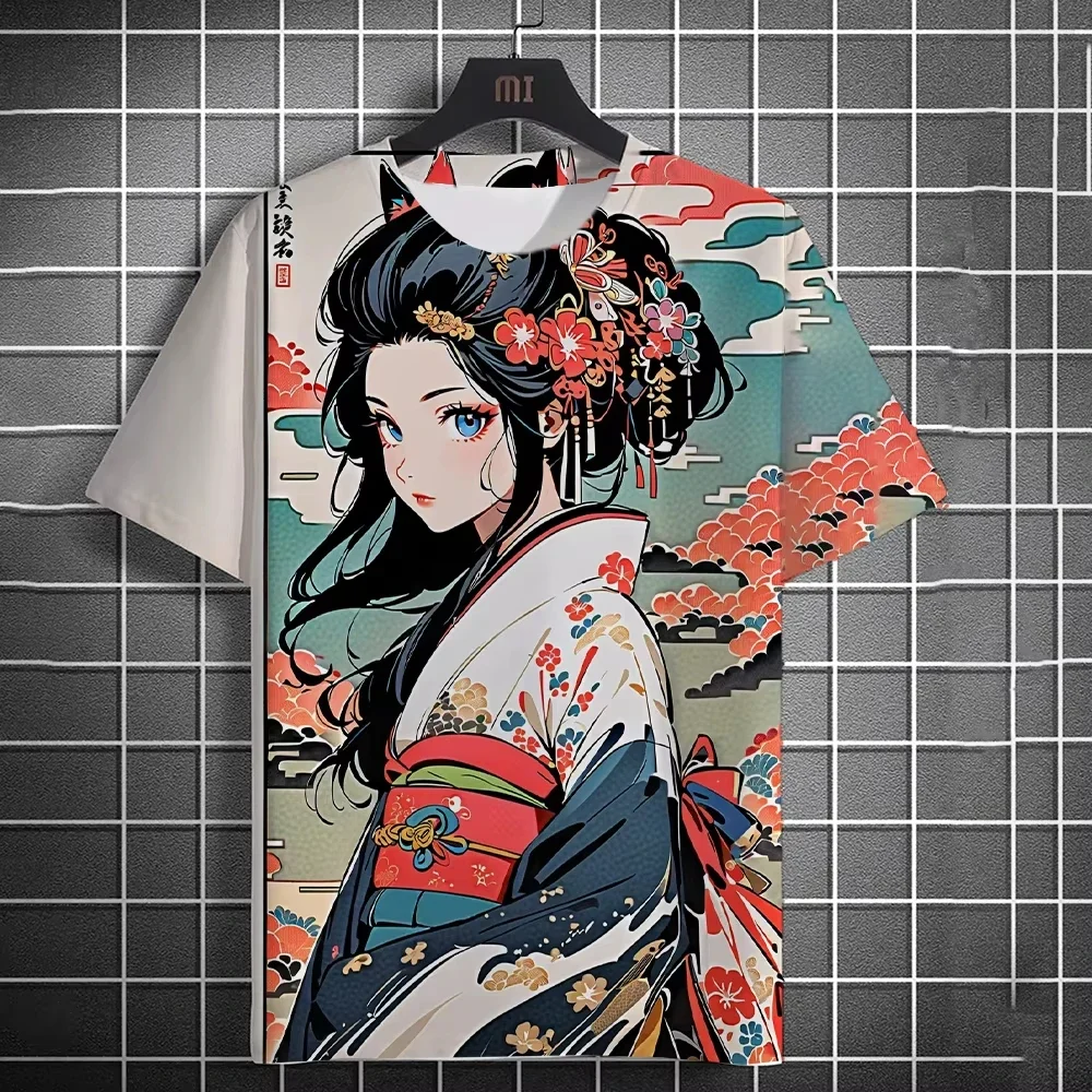 Men's Fashion 3D Printing Anime HD Printing Short Sleeve T-shirt Men Japanese Girl Round Neck Casual Short Sleeve