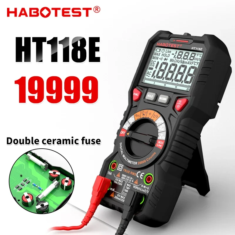 HABOTEST HT118E Digital Multimeter 20000 Counts True RMS NCV Hz Transistor Tester Voltmeter Capacitance Meter