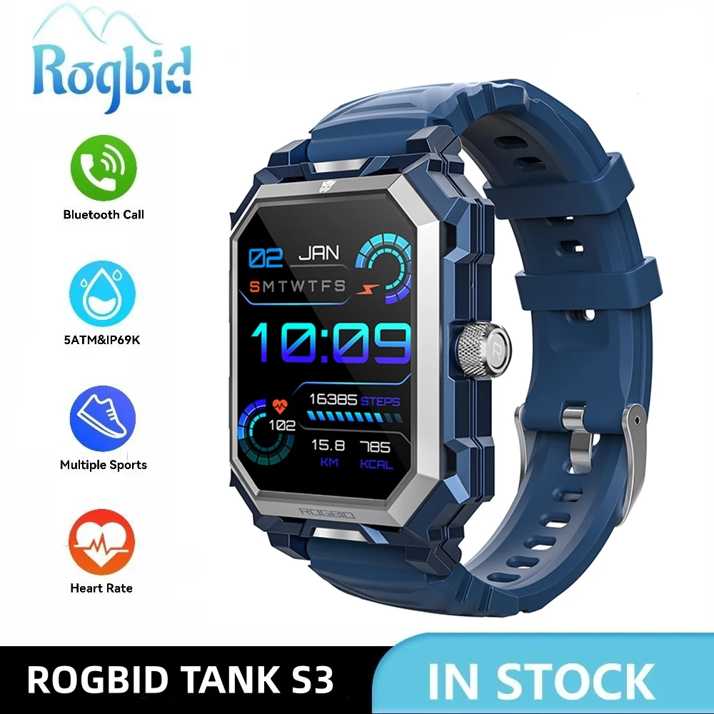 

Rogbid Tank S3 Military Smartwatch Men's 10ATM Waterproof Rugged Outdoor Sports Fitness Tracker Make Bluetooth Call Smart Watch