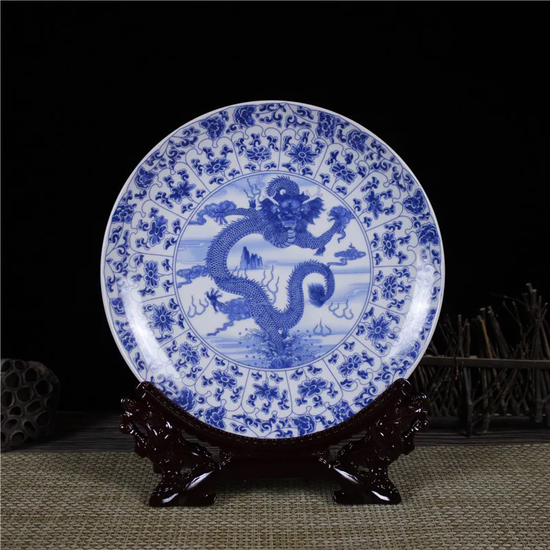 

Old China Qing Dynasty Blue White Porcelain Hand Painted Dragon Antique Dish