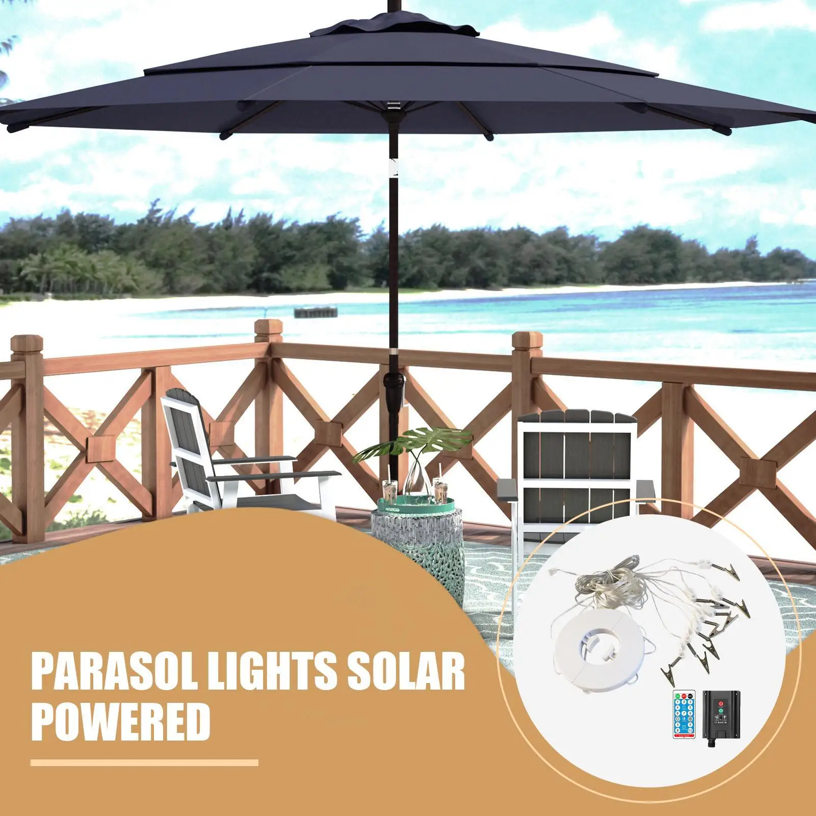 

Солнечные фонари для зонтов, уличные фонари для зонтов для патио, водонепроницаемое окружающее освещение на солнечной энергии с 8 режимами для палатки на палубе бассейна