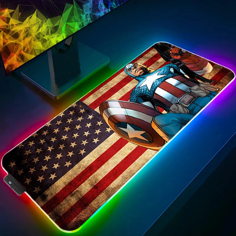 

LED RGB Mouse Pad Captain America Pattern Locking Edge MousePad Computer Gaming Keyboardpad Rubber Mat Desk Gaming Cup Mat