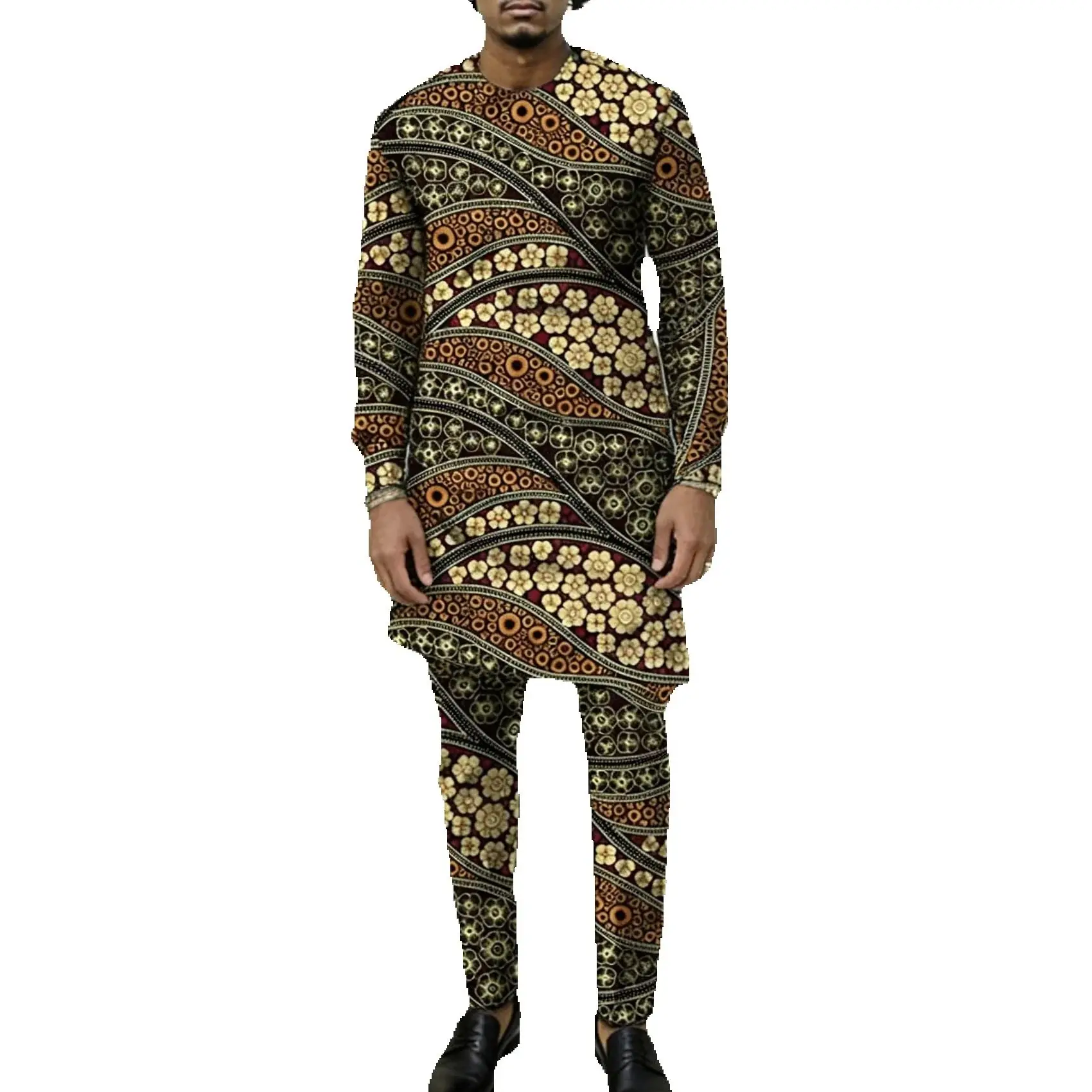 

African Couture Men's Print Shirt + Trouser Tailored Vintage Pant Set Festival Male Outfit Party Wear