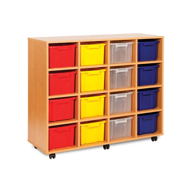 

custom.Montessori School Furniture Kindergarten Furniture School 16 Grids Wooden Kids Toy Storage With Casters