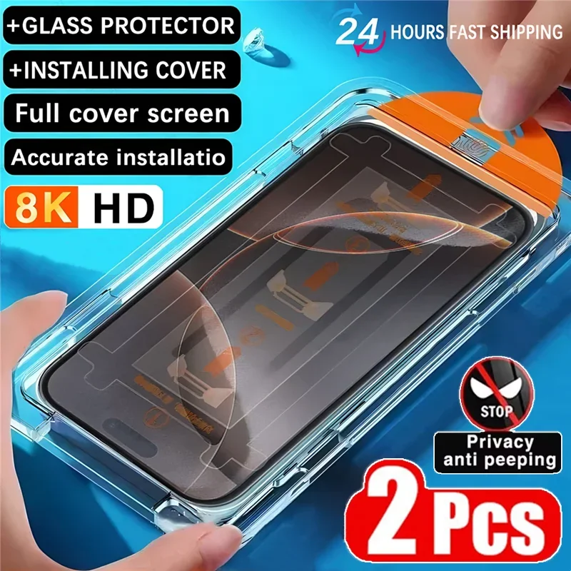 2Pcs Dust Free Installation Privacy Screen Protector For iPhone 16 14 13 12 11 15 Pro Max Mini XS X XR 15 16 Plus Anti-spy Glass