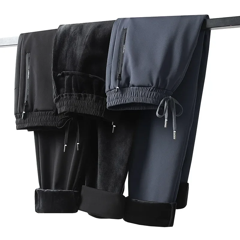 Pantalones largos rectos impermeables para hombre, pantalón de talla grande 8xl, 7xl, 6xl, Softshell, a prueba de viento, informal, elástico, cintura con cordón, Invierno