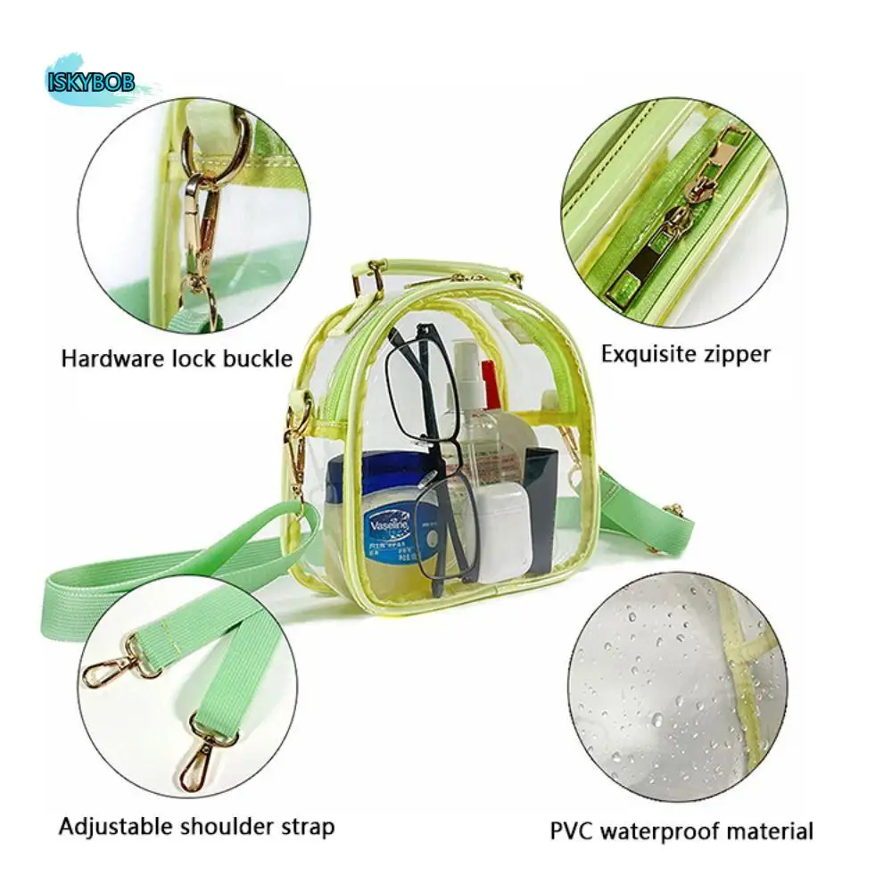 

Waterproof Clear Tote Bag Large Capacity Portable Jelly Transparent Crossbody Bag Fluorescence PVC Women Shoulder Bag Purse